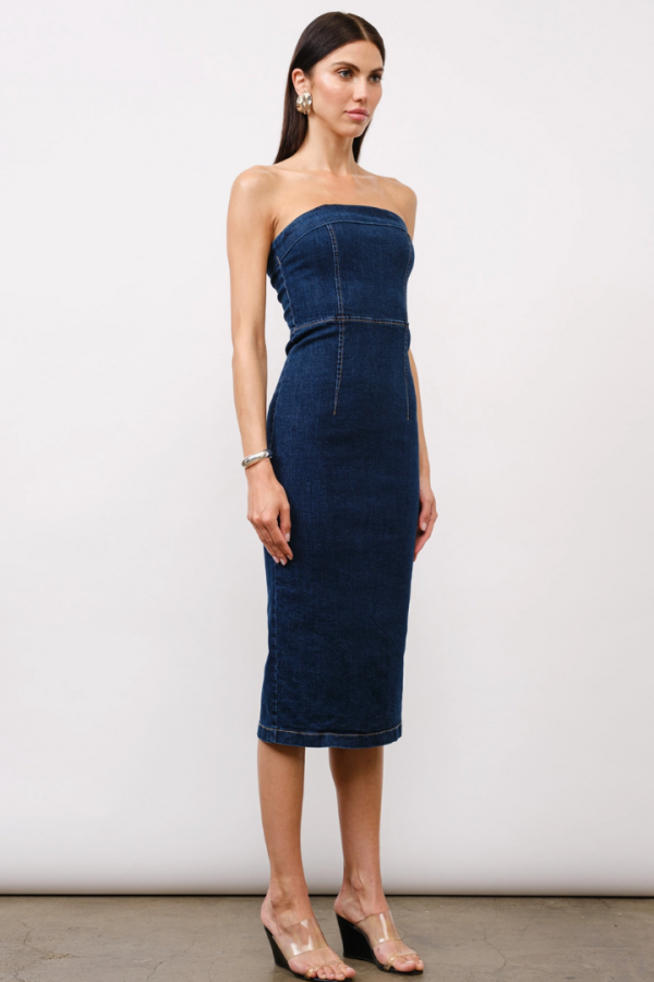 Mariana Strapless Denim Midi Dress-Blue Wash Sale