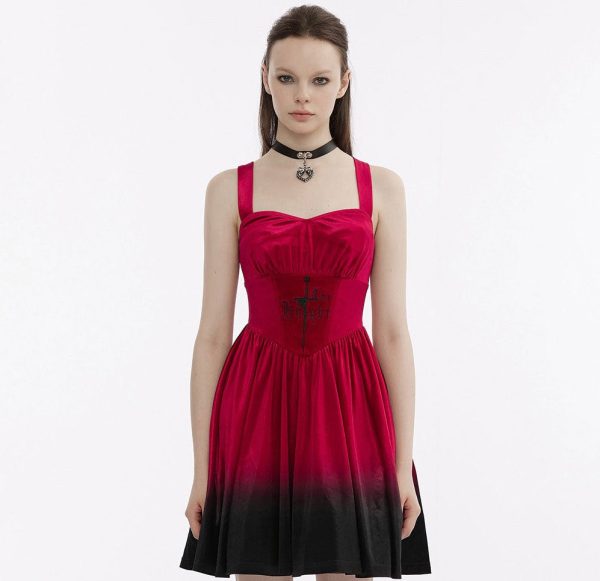 The Knight Gradient Dress - Red Black by Punk Rave For Cheap