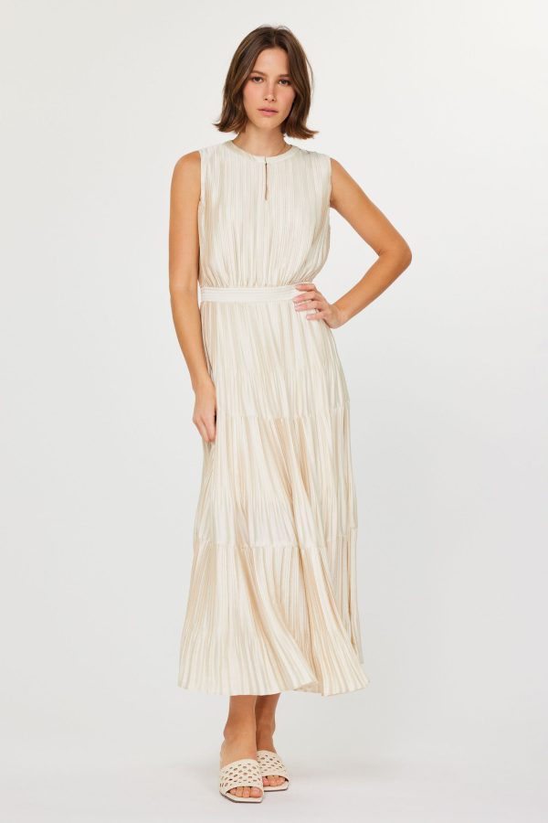 Sleeveless Split Neck Long Dress with Pleated Detail Discount