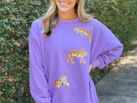 Vintage Tiger Sweatshirt - Purple Discount