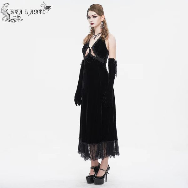 Celeste Black Gothic  Velvet Halter Dress by Eva Lady Discount