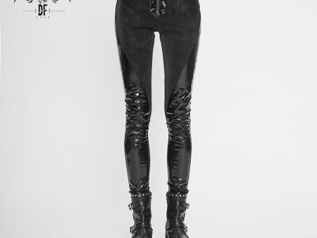 Unsainted Faux Leather Panel Leggings by Devil Fashion Cheap