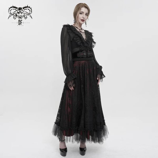 Dark Delights Gothic Lace Red Skirt by Devil Fashion Sale