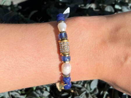 Lapis Blue And Pearl Bracelet Online Sale