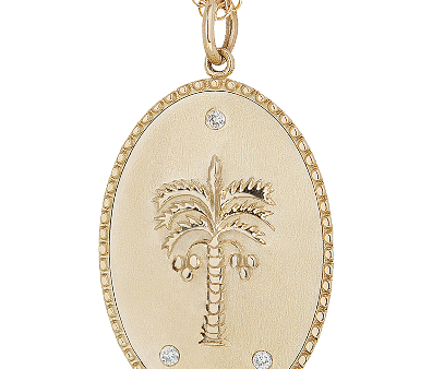 10K Yellow 25mm Date Palm Pendant For Cheap