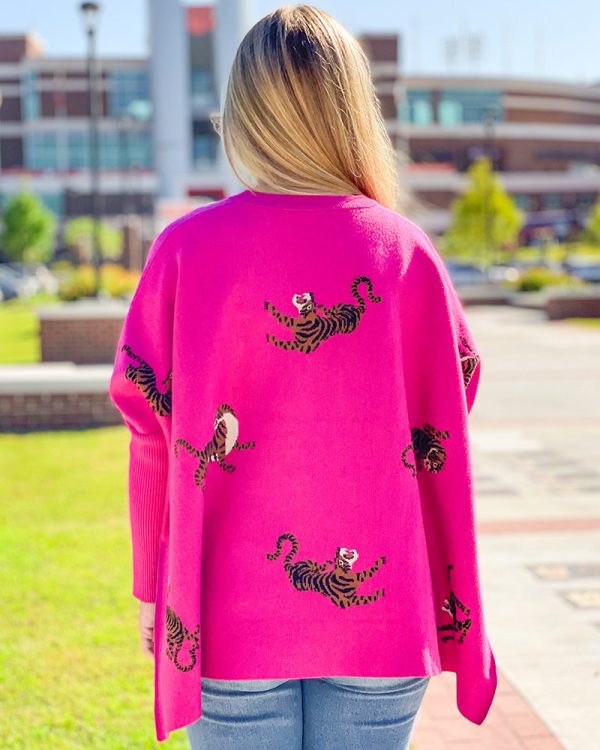 Tiger Poncho Sweater - Hot Pink For Discount