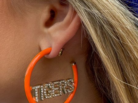 Brianna Cannon Tigers Rhinestone Hoop Earrings Fashion