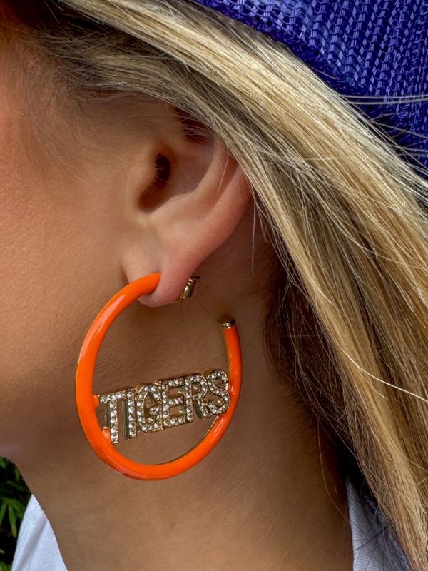 Brianna Cannon Tigers Rhinestone Hoop Earrings Fashion