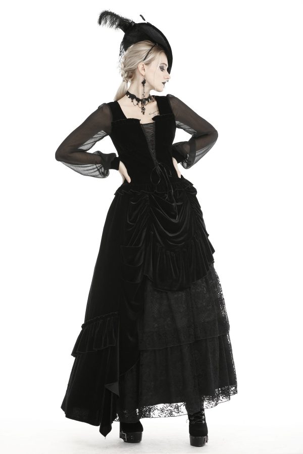 Agnes Gothic Ruffle Velvet Skirt by Dark In Love Online Sale