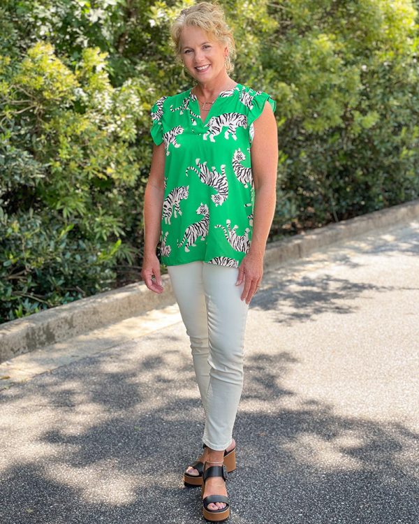 Tiger on the Prowl Blouse - Green Online Hot Sale