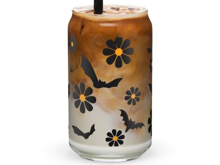 Bats & Flowers Glass Can Cup by The Dark Side of Fashion For Discount