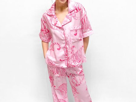 Tiger Satin Pajama Pants - Pink Supply