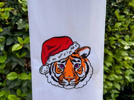 Embroidered Santa Tiger Tea Towel Cheap