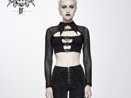 Batty Ghoul Batwing Collar Fishnet Crop Top by Devil Fashion Online Sale