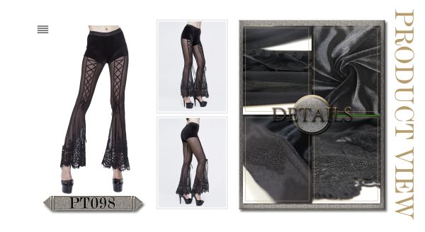 Cursed Lace Up Sheer Flared Pants by Devil Fashion For Sale