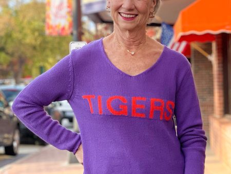 Best Game Sweater - Tigers Block Letters - Purple Hot on Sale