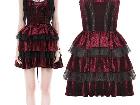 Bathing In Blood Gothic Red Velvet Frilly Dress by Dark In Love Sale