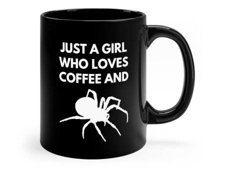 A Girl Who Loves Coffee and Spiders 11 oz. Black Mug by The Dark Side of Fashion Fashion