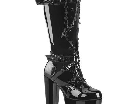 TORMENT-218 Patent Leather Platform Boots by Demonia on Sale