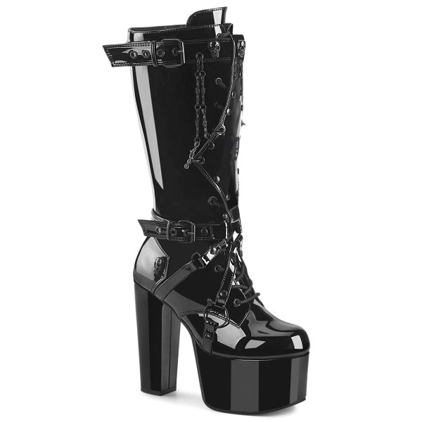 TORMENT-218 Patent Leather Platform Boots by Demonia on Sale