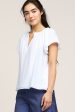 Short-Sleeve Split Neck Blouse with Pleated Neckline & Sleeve Detail Online Sale