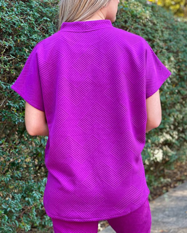 Textured Drop Shoulder Top - Purple For Sale