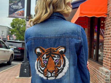 Beaded Tiger Jean Jacket Online now