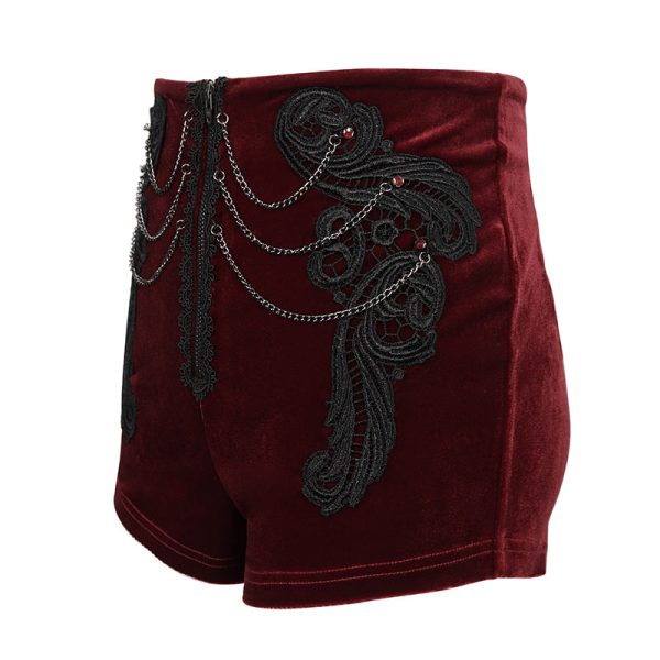 Vesper Red Velvet Shorts by Devil Fashion on Sale