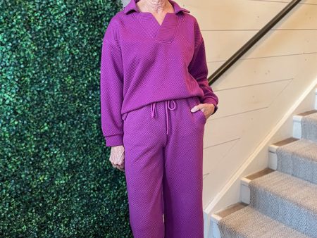 Textured Cropped Pants - Purple Discount