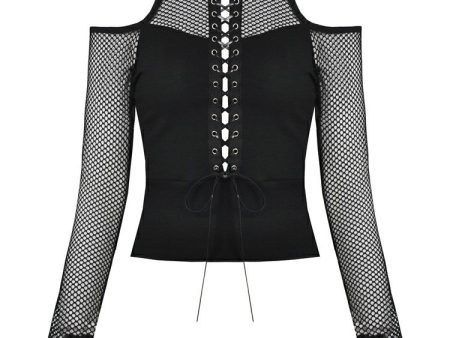 Abyss Lace Up Fishnet Top by Dark In Love on Sale