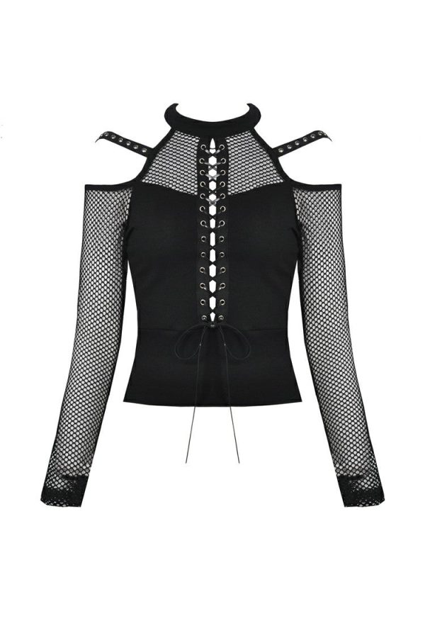 Abyss Lace Up Fishnet Top by Dark In Love on Sale