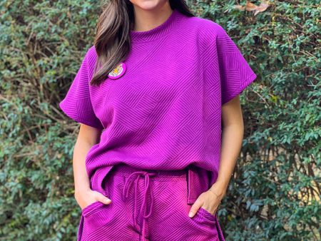 Textured Drop Shoulder Top - Purple For Sale