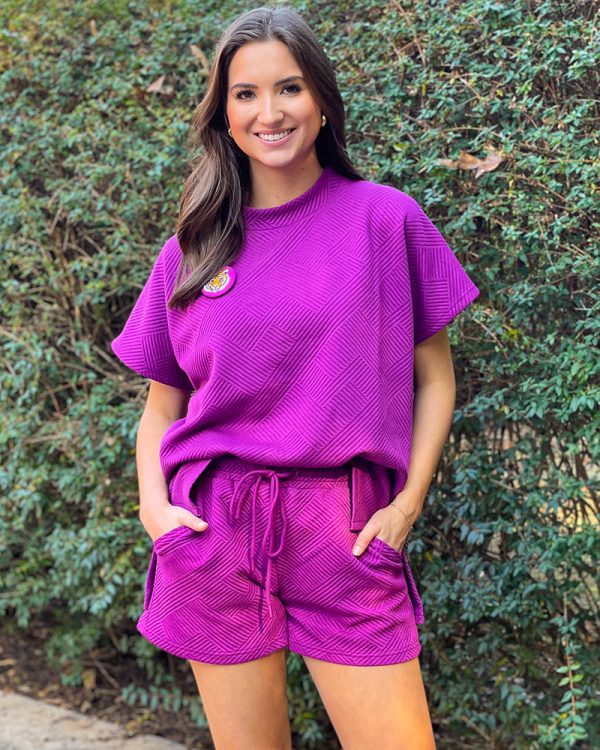 Textured Drop Shoulder Top - Purple For Sale