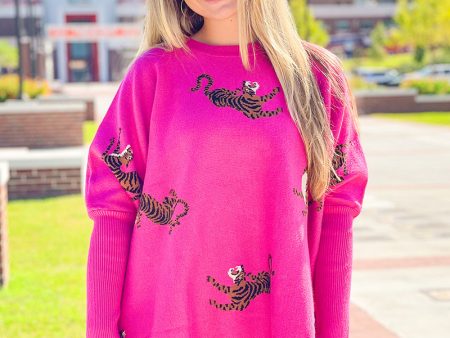 Tiger Poncho Sweater - Hot Pink For Discount