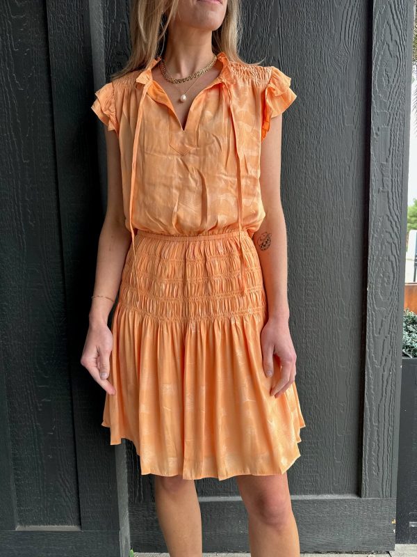 Neck Ruffled With Self Tie Flutter Sleeve Smock Dress Cheap