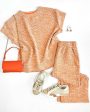 Textured Drop Shoulder Top - Orange Tweed Fashion