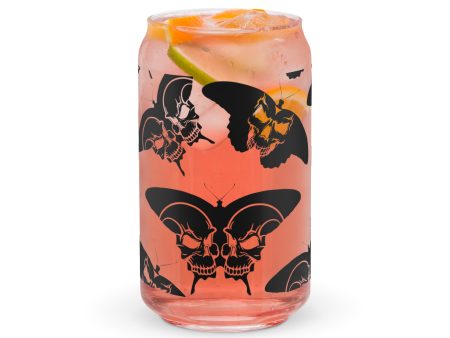 Butterfly Skulls Glass Can Cup by The Dark Side of Fashion Online Sale