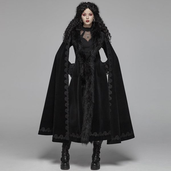 Dark Snow Bunny Faux Fur Trimmed Coat by Punk Rave Sale