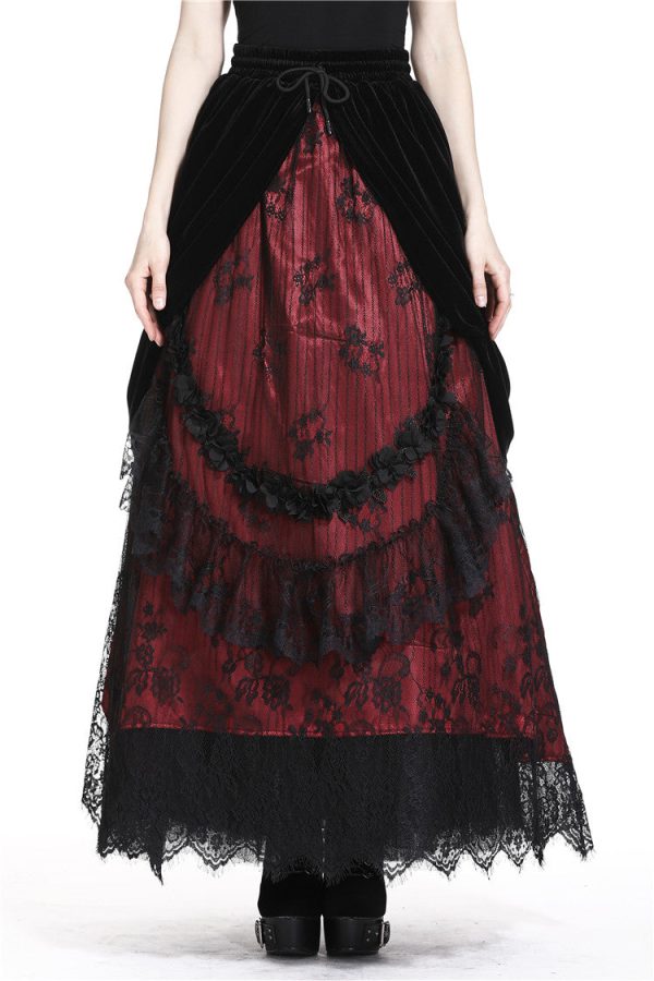 Vampire Bite Velvet Lace Red Skirt by Dark In Love For Sale