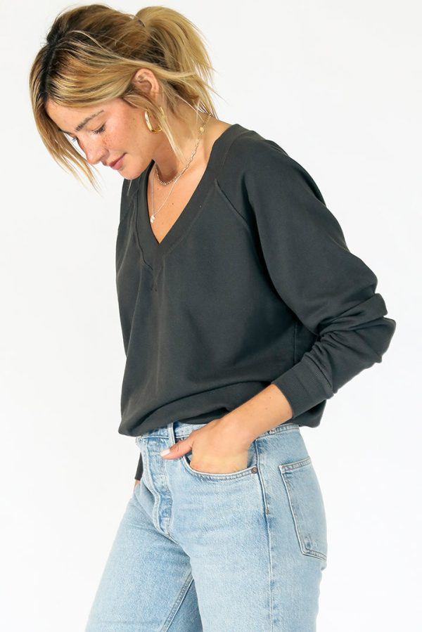 Relaxed French Terry V Neck Sweatshirt For Discount