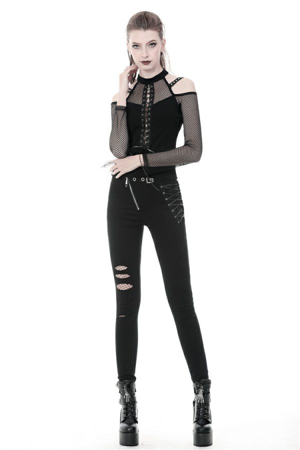 Abyss Lace Up Fishnet Top by Dark In Love on Sale