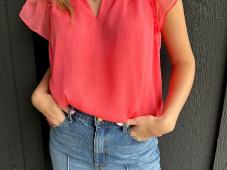 Sheer Flutter Short Sleeve Top Cheap