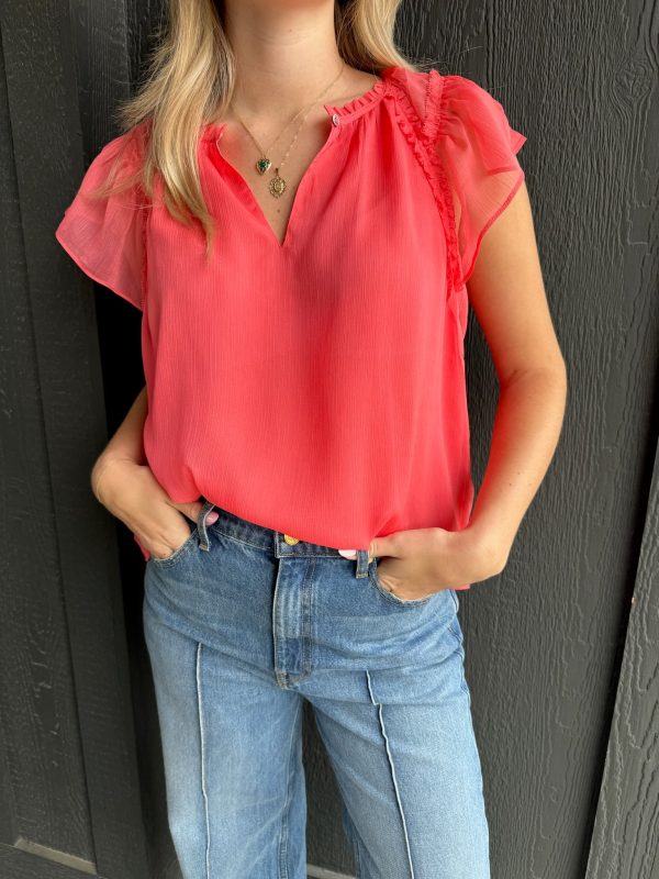 Sheer Flutter Short Sleeve Top Cheap