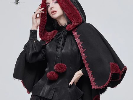 Thorns Of A Rose Gothic Red Faux Fur Shawl Cape by Devil Fashion Hot on Sale