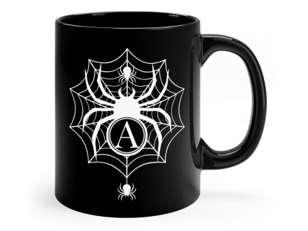 Personalized Letter Big Spiderweb 11 oz. Black Mug by The Dark Side of Fashion Online Sale