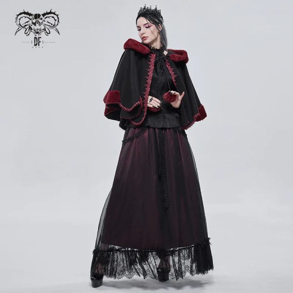 Thorns Of A Rose Gothic Red Faux Fur Shawl Cape by Devil Fashion Hot on Sale