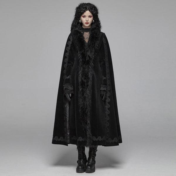 Dark Snow Bunny Faux Fur Trimmed Coat by Punk Rave Sale