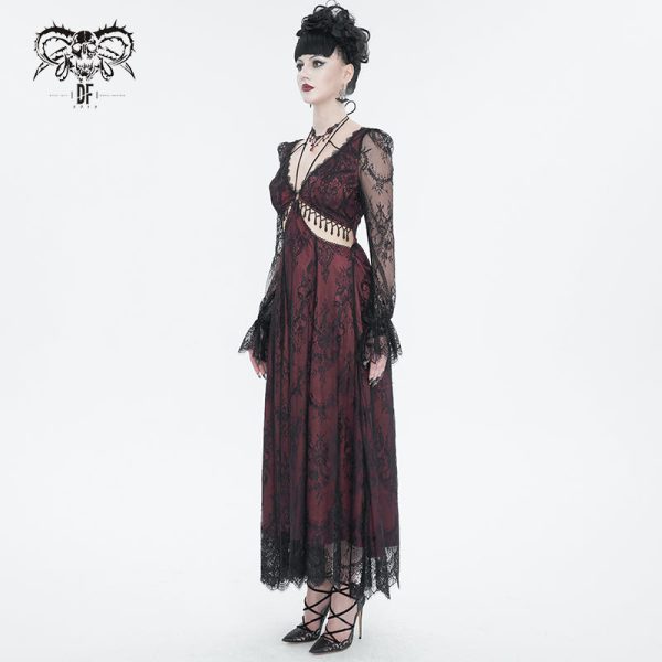 Crimson Calligraphy Lace Dress by Devil Fashion Hot on Sale