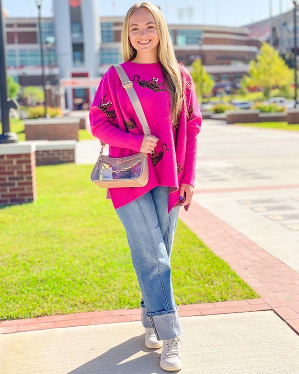 Tiger Poncho Sweater - Hot Pink For Discount