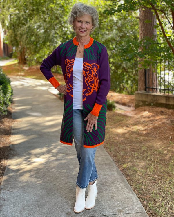 Tiger Face Cardigan - Orange, Purple, & Green For Cheap